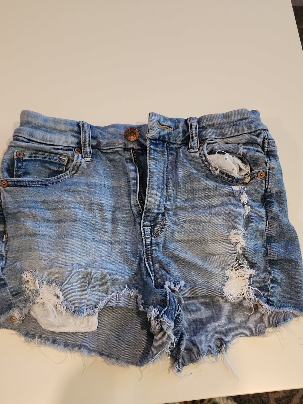 American Eagle Outfitters Light Blue Distressed Denim Shorts